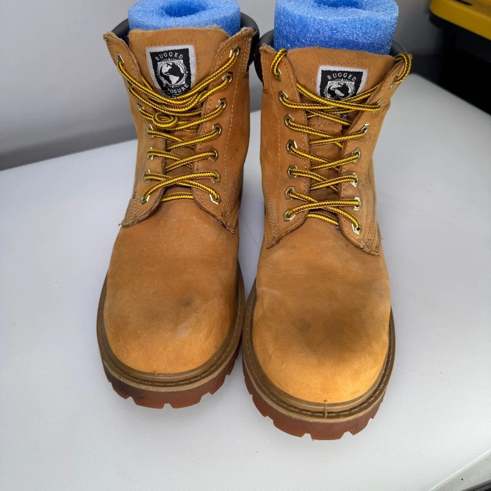 Rugged Exposure Overtime‎ Steel Toe Work Boots Men 8.5 Leather Wheat Tan Safety
